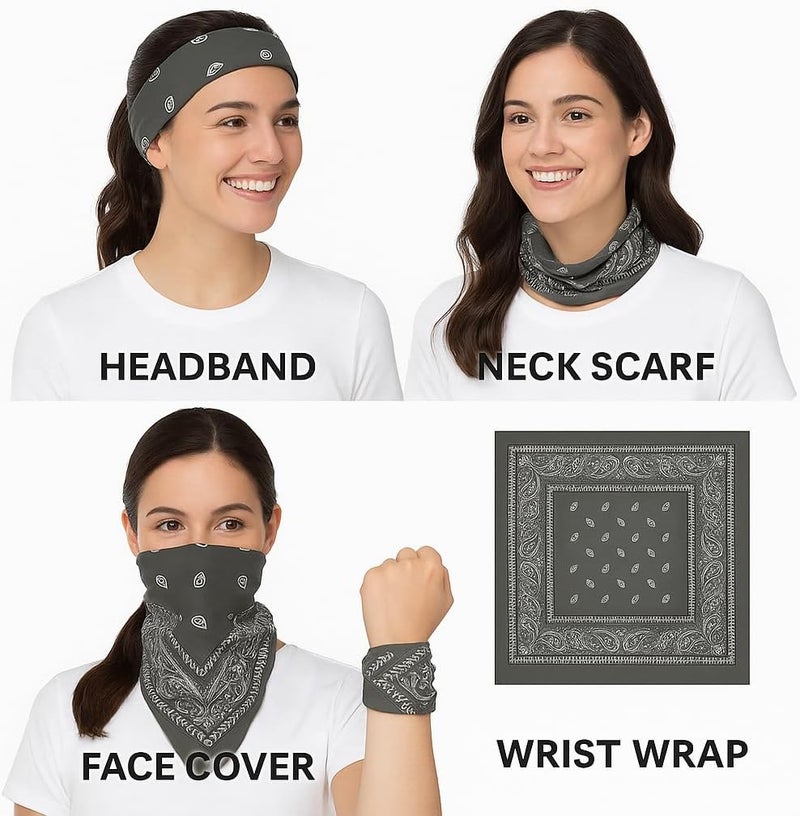 SUNRIBE 3 Pack Paisley Bandanas – 100% Cotton Square 21x21 Head Wrap, Headband, Face Cover, Neck Scarf for Men & Women - Image 5